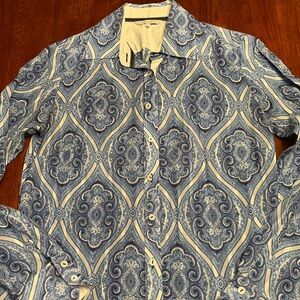 Blue Patterned Button Down Shirt